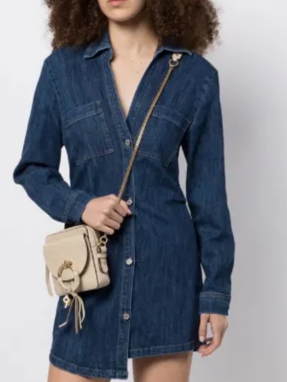 Le Jean Denim Mini Dress Navy Blue V-Neck Button Front Small